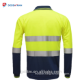 Wholesale Men's High visibility Safety Workwear 2 Tone Long Sleeve Reflective Work Polo Shirts With Rib Cuffs